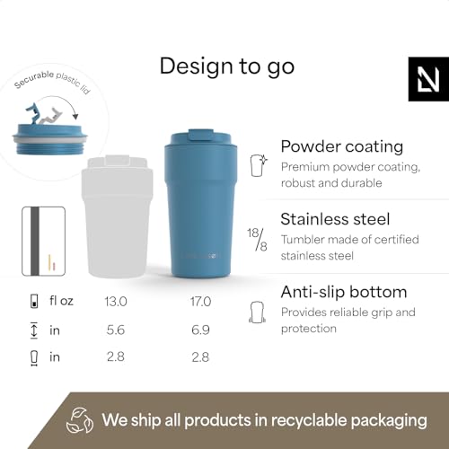 Image of LARS NYSOM Thermo Coffee Mug to go 17oz | Travel Mug 0.5 Liter with Insulation | Silicone grip base | Leak Proof Stainless Steel Tumbler for Coffee and Tea on the Go (Powder Calypso Blue, 17oz)