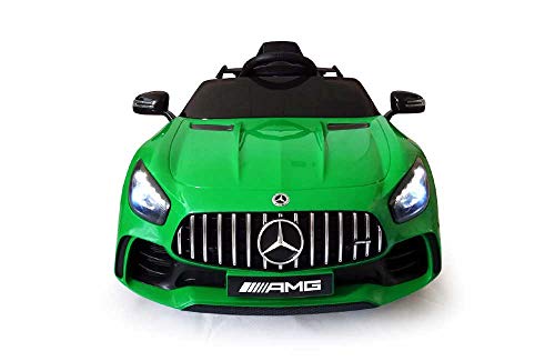 Babycar Mercedes GT-R AMG (Verde) Nueva versión máquina eléctrica para niños 12 V batería con Mando a Distancia 2.4 GHz Puertas abatibles con MP3