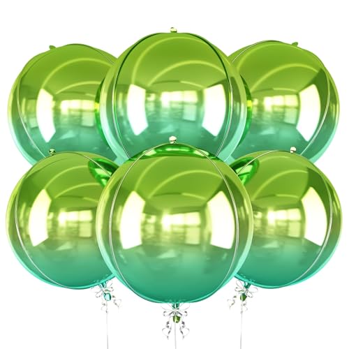 Image of Gradient Green Round Foil Balloons Birthday Prom Decor 22 Inch 6 Pcs | Metallic Green 4D Helium Ball Balloons for Graduation Wedding Halloween Disco Prom Tropical Party Decorations