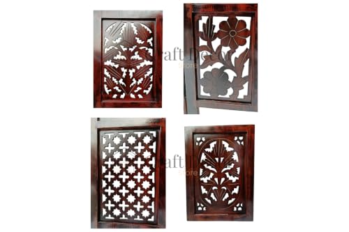 Image of Wooden Room Partition Screen Divider with Stand for Living Room and Bedroom (Brown) | Folding Sheesham Wood Room Separator Wall for Office and Salon
