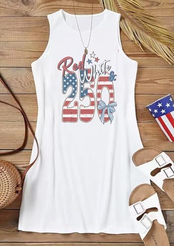 Image of American Flag Tank Dress for Women 4th of July Patriotic Graphic Sleeveless Mini Dress Casual Vacation Short Dresses