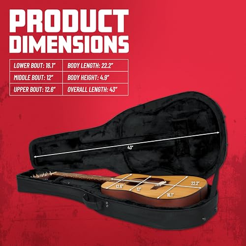 Gator Cases Leichter Polyfoam Gitarrenkoffer für 6-saitige und 12-saitige Dreadnought Style Akustikgitarren; (GL-DREAD-12), Schwarz