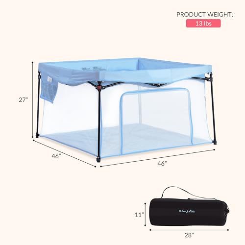 Image of Dream On Me Ziggy Playpen Only, Soft Base, Portable, 43.3in, Blue | Soft padded base, non-cross frame, foldable iron frame, 210D nylon, Ages 6-36mo, 30lbs, ASTM certified, Quick setup.