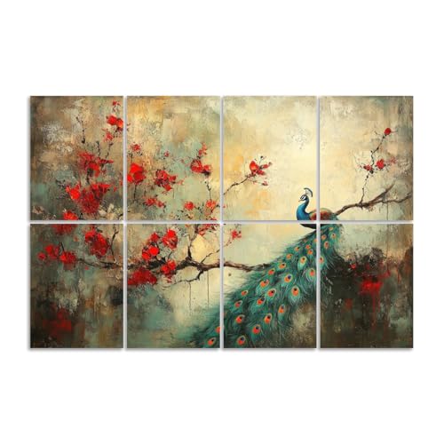 8 Pack Paneles Acústicos Artísticos Absorbentes de Sonido con Diseño de Plumas de Pavo Real y Flores de Cerezo Modernas, Auto adhesivos 48"x32" miniatura 1