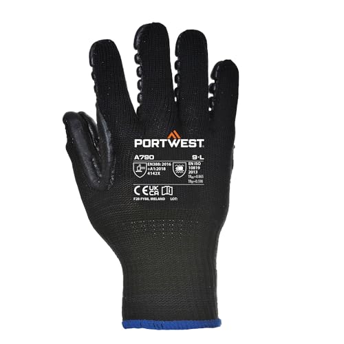 Portwest A790 Safety Shock Absorbing Glove with Anti Vibration Palm Pods ANSI, Medium