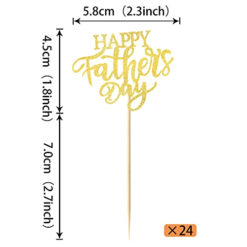 Rsstarxi 24 Pack Happy Father's Day Cupcake Toppers Gold Glitter Love Daddy Best Father Super Dad Cupcake Picks For Happy Father's Day Birthday Party Cake Decorations Supplies #TOP2