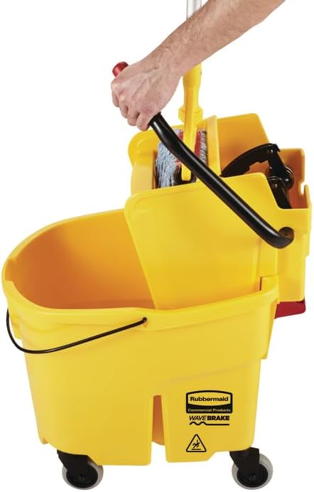 Rubbermaid Commercial Products WaveBrake 35 Qt. Side-Press Mop Bucket and Wringer Combo on Wheels Yellow for Professional/Industrial/Business Heavy-Duty Floor Cleaning/Mopping Rubbermaid Commercial Products WaveBrake 35 Qt. Side-Press Mop Bucket and Wringer Combo on Wheels Yellow for Professional/Industrial/Business Heavy-Duty Floor Cleaning/Mopping