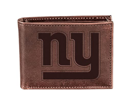 Team Sports America NFL New York Giants Brown Wallet | Bi-Fold | Officially Licensed Stamped Logo | Made of Leather | Money and Card Organizer | Gift Box Included