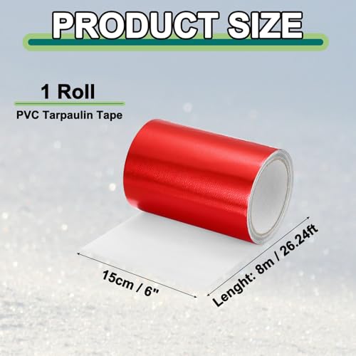 Image of PATIKIL Awning Repair Tape 6 inch x 26ft Waterproof Canvas Tape High Adhesive Tear Repair Patch Kit for PVC Tarpaulin Tent Awning Fabric RV Sail Boat Cover, Red