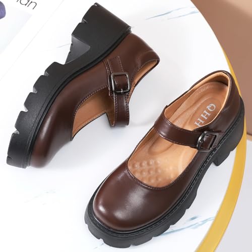 Image of Mary Jane Shoes Women Platform Mary Janes for Women Chunky Heels Women's Pumps Fashion Comfortable Dressy Casual Work School Office Shoes