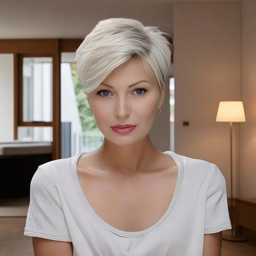 Stardrop Short Natural Ombre Platinum Blonde Fluffy Layered Pixie Human