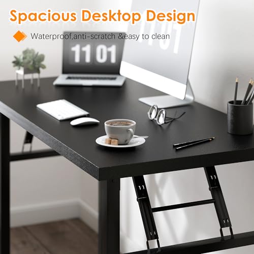 Image of Need 31.5 Inch Folding Computer Desk for Small Spaces, Black Study Foldable Writing Table for Home Office, Bedroom, Dorm Room & Student, No Assembly