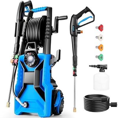 Imdot Adjustable Pressure Washer, Power Washer Pressure Adjustable with 33ft Pressure Hose, 4 Nozzle and Detergent Tank for Cars, Upgraded 7050 Blue