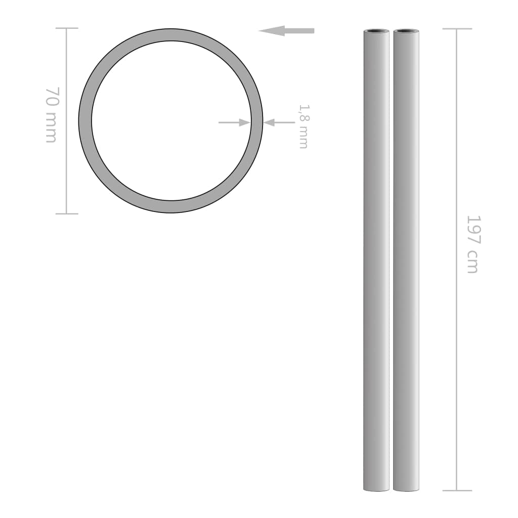 Materiały budowlane 2 szt. rur ze stali nierdzewnej okrągłe V2A 2 m 70 x 1,8 mm sprzęt
