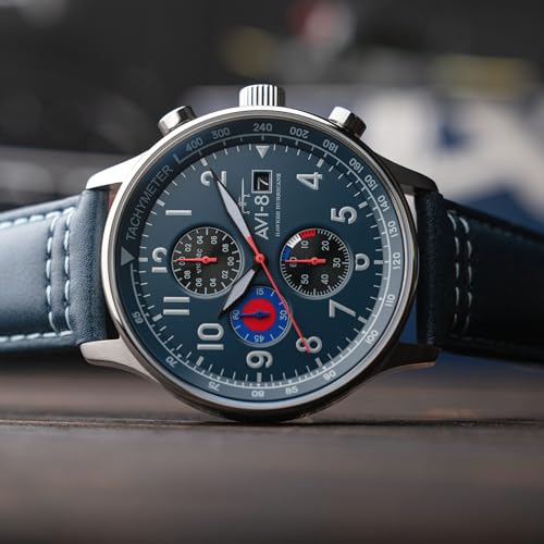 Image of AVI-8 Men's 43.5mm Hawker Hurricane Classic Chronograph Watch with Leather Strap AV-4011