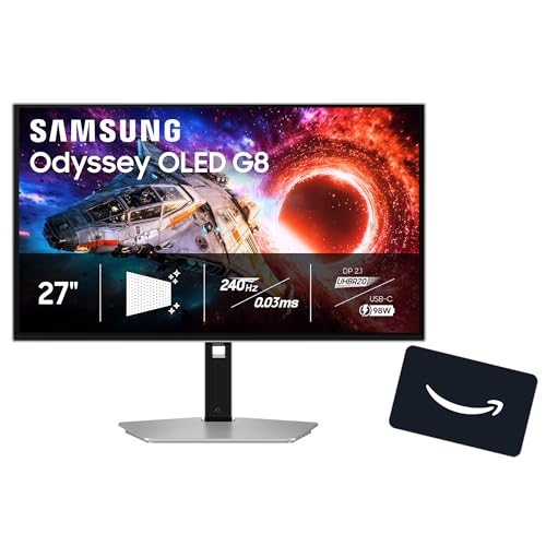 Image of Samsung 27 inch Odyssey OLED G8 (G80SH) Gaming Monitor + $200 Amazon Gift Card, QD-OLED, 4K Resolution, 240Hz, USB-C 96W DP 2.1, 0.03ms, Glare Free, OLED Safeguard+, 3 Year Warranty, LS27HG802SNXZA