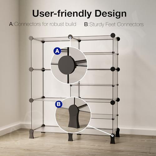 Image of BOXJOY 9 Shelf Plastic Book Shelf Organiser with White Translucent Panels and Bottom Stand Bookshelf Organizer Cabinet Rack for Bedroom Living Room Study Storage Showcase Display for Home