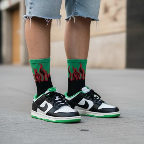 Image of Summer Unisex Fire & Flame, Electric&lighting Print Crew Socks - Soft Cotton, Breathable & Stretchable Streetwear Socks for Men & Women | Stylish Casual, Sports & Daily Use