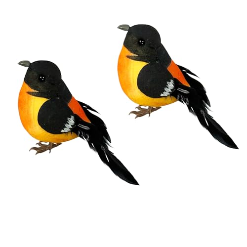 Abirdflyer 2PCS Realistic Artificial Birds Ornaments Feathered Bird Model for Decoration Arts Crafts Photo Props Floral Arrangements Home Decor Figurines (Baltimore Oriole Claw)