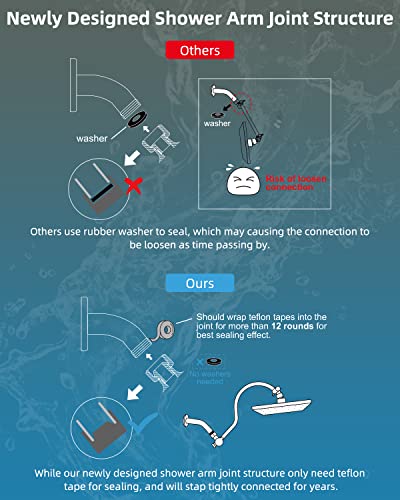 Hibbent All Metal 12 Inch Brass Adjustable Curved Shower Head Extension Arm With Shower Arm Diverter Valve, G 1/2 3-Way Bathroom Universal Shower System Replacement Part, Shower Arm Extender, Chrome #TOP3
