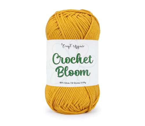 Image of Craft Affair | Crochet Bloom Cotton Yarn 8ply (2mm, 77Meter, 50Gram) 100% Pure Cotton | Knitting Yarn | for Embroidery, Craft & DIY Project: Mustard