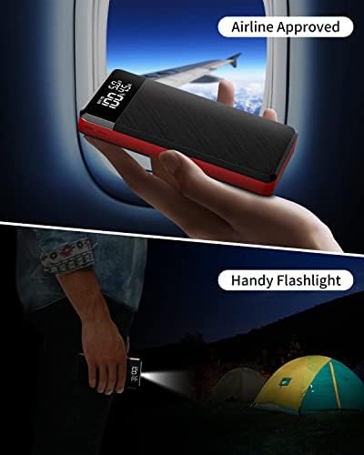 Portable Charger, 30000 PD20W USB C Fast Charging Power Bank with 3 Output & 3 Input, LED Screen Display, LED Flashlight, Portable Battery Pack Suitable for Smart Phones, Tablets and More (red)