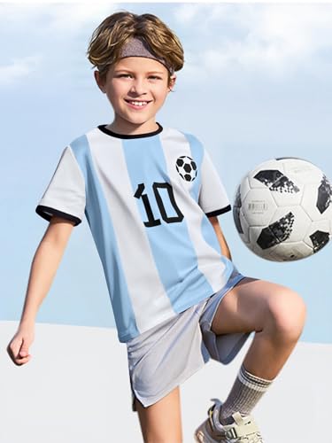 Image of Soccer Jersey Kids Boys Argentina Jersey Shirt Soccer Boys Tshirts Round Neck Short Sleeve Top