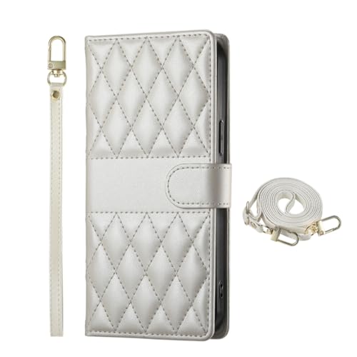 Étui portefeuille Samsung S24 cuir beige protection rabat lanière
