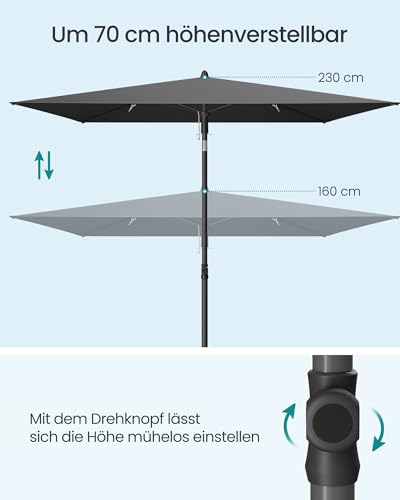 SONGMICS 190x120 cm Schirm geschlossen und platzsparend an Balkonwand. - Detailansicht von SONGMICS Balkon Sonnenschirm...