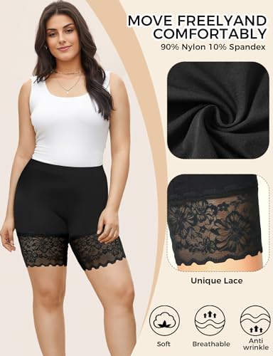 3pcs Lace Slip Shorts for Under Dresses Women, Anti Chafing Shorts Women, Bloomers Boyshorts Panties Lace leggings4