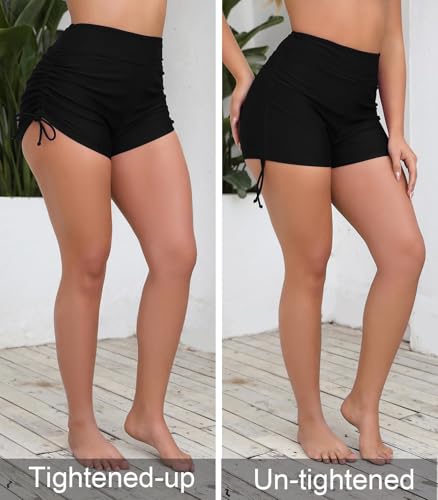 Halcurt Women's High Waisted Swim Board Shorts Tummy Control Side Tie Adjustable Tankini Swimsuit Bottoms3