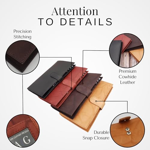 Image of Men's Genuine Leather Long Wallet RFID Blocking, 20 Card Slots, ID Window, 2 Bill Compartments, Snap Closure, Large Capacity Organizer Wallet