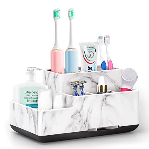 Toothbrush Holder,Bathroom Organizer Countertop, 5 Compartments Multifunctional Storage for Cosmetic, Makeup, Office Stationery Pencil,Toothpaste, Toothbrush,Ideal Gift for Home, Office