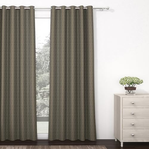 Image of Story@Home 100% True Blackout Long Door Curtains 9 Feet Long Set of 1 | Geometric Design | Room Darkening Curtain | Thermal Insulated Curtains for Living Room | (116 X 275 Cm, Dark Taupe)