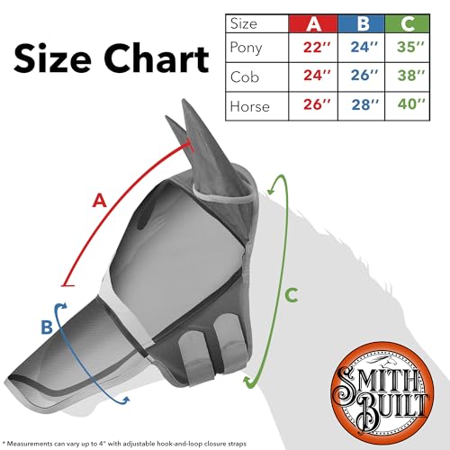 SmithBuilt Máscara confortável para moscas com orelhas e nariz longo para cavalos (azul-petróleo, es