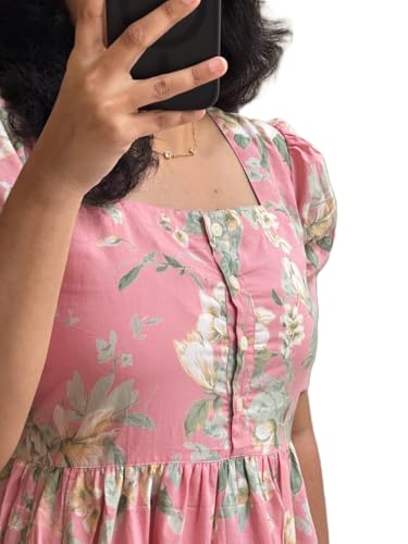 Image of Women's Cotton Blend Maxi Midi Dress Western Dress for Women Elegant Floral Printed Long Dresses