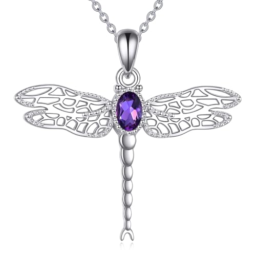 VONALA Collar con colgante de libélula para mujer, plata de ley 925, libélula y amatista, regalo para mujeres, adolescentes, niñas, familiares y amigos