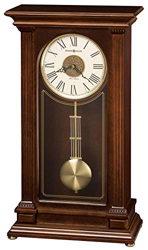 Howard Miller Hillsdale Mantel Clock 547-580 – Cherry Bordeaux Finish, Inverted V-Matched Teak Wood Veneer, Fluted Columns, Quartz, Triple-Chime Movement #TOP13