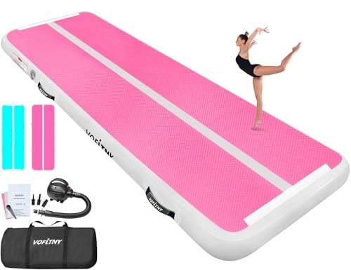 VOFiTNY All Purpose Double faced Gymnastics Air Mat 10’x3.3’x4’’ Sturdy Tumble Track for Home/Gym Cyan/HotPink