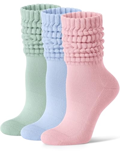 Image of FITRELL Slouch Socks for Women, 3 Pairs Soft Cotton Knee High Scrunch Tube Boot Socks