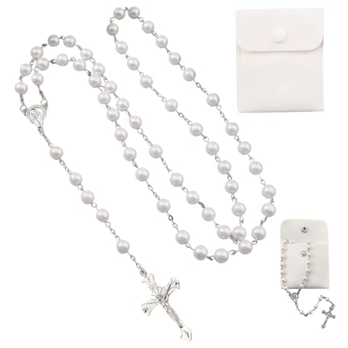 Rienan Rosenkranz Kette für Frauen und Männer Mädchen Jungen,Rosenkranz Katholisch,Gebetskette Christlich mit Kompakter Knopfbeutel,Rosary 8 Mm Perlen,Religiöse Geschenke,Kunstperlen-Rosenkranz