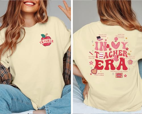Image of Teacher Shirts Women Teach Print Graphic Tees Kindergarten Elementary Teaching Life Shirts Back to School Tees Tops