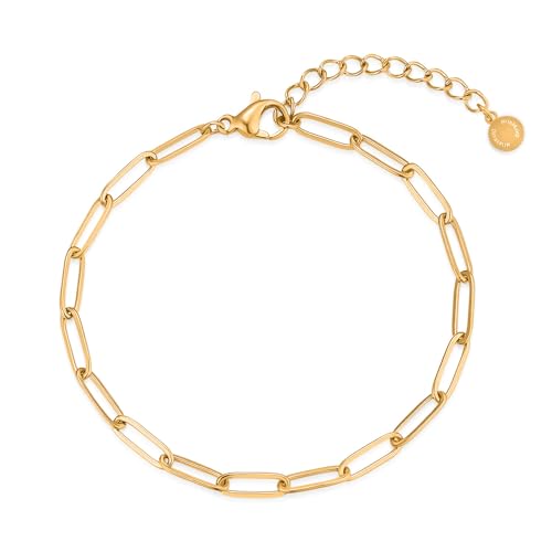 day.berlin Filigrane Glieder Armkette 18k vergoldet, Gliederkette Armband 15,5cm + 5cm variable Länge, 316L Edelstahl nickelfrei und wasserfest für Damen