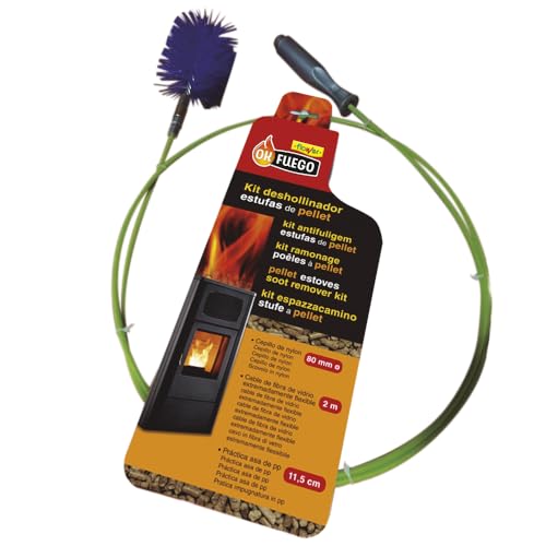 Flower - Deshollinador Mecánico para Estufas de Pellet | Kit de Limpieza 2 Metros | Erizo de Nylon 80mm | Fácil y Rápido | Eficiencia y Seguridad, Color Único