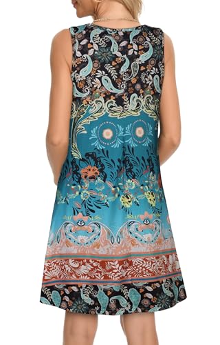Image of elescat Womens Summer Dresses Casual V Neck Sleeveless Pockets Beach Loose Tank Sundress (Blue Boho, S)