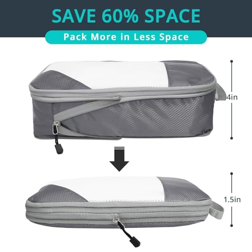 NICOSHOW Compression Packing Cubes for Travel, Lightweight Travel Essentials, Packing Cubes Compression for Space-saving, 8 pcs, Grey by NICOSHOW - Used condition - Image 2