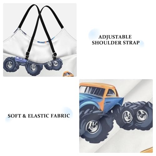 Pigsaly Girls One Piece Swimsuits Blue Monster Truck Kids Cross Back Swimwear Toddler Beach Sport Bathing Suit 3T3