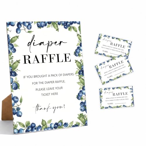 Diaper Raffle Sign & 50 Tickets Set for Baby Shower, Blueberry Baby Shower Decoration, Blueberry Theme Party Supplies-BSG05