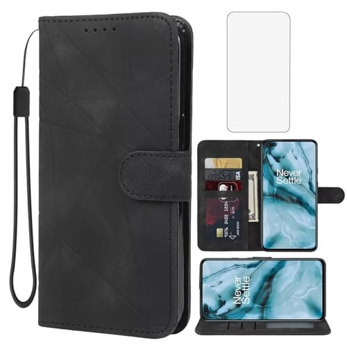 Wanyuexes Case for Oneplus Nord Case. Oneplus Nord 5G AC2001 AC2003 Wallet Case with Tempered Glass Screen Protector, Leather Flip Credit Card Holder Stand Phone Cover for Oneplus Nord 5G Black