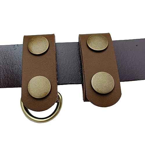 2 pack leather belt keepers+1 solid brass buckles,belt keepers for duty belt leather belt loop keychain (Brown)